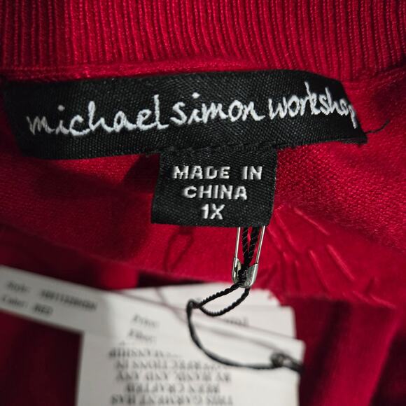 Michael Simon Cardigan Sweater Red Duster Beaded Christmas Asymmetric Plus 1X - Picture 7 of 15